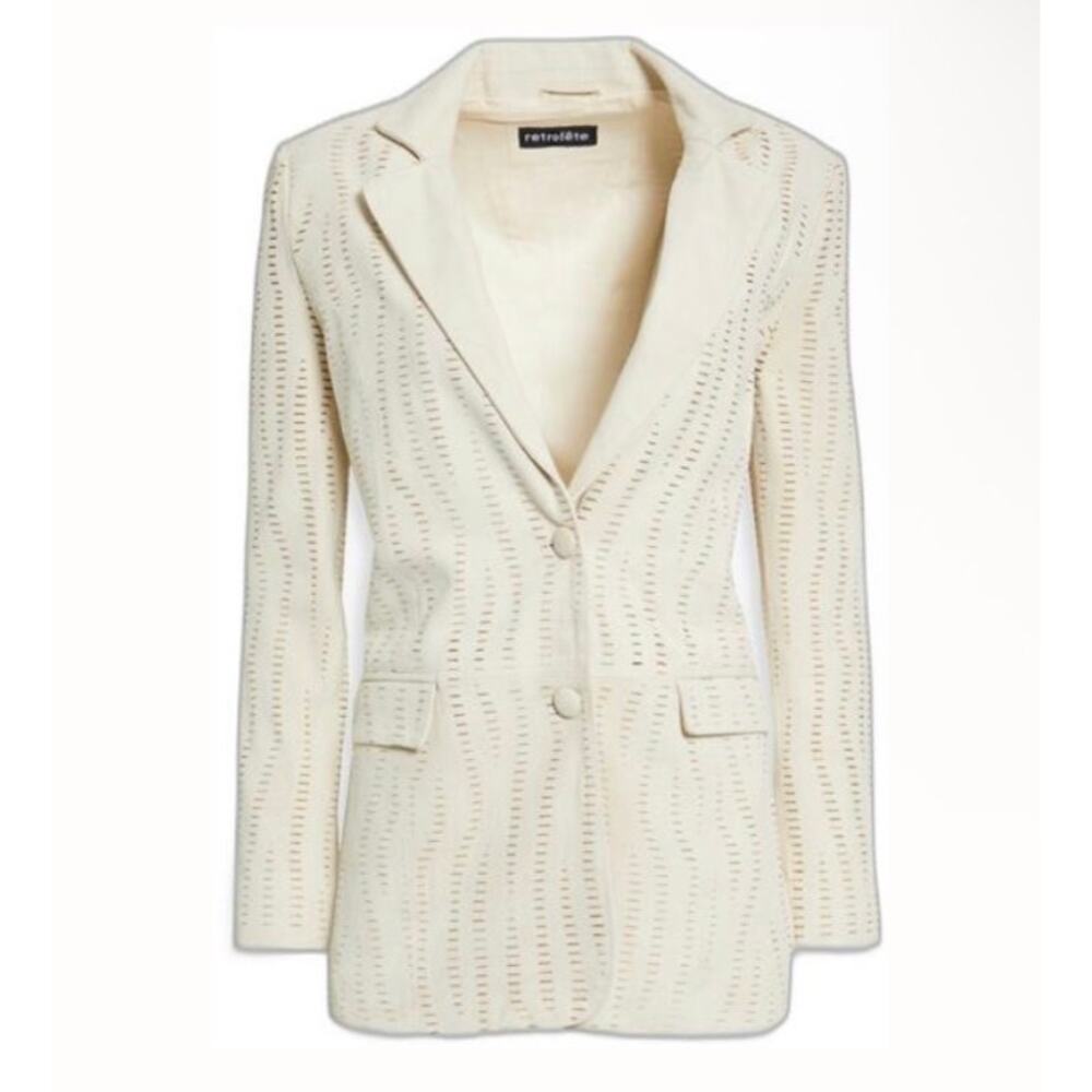 Retrofete Suede Laser Cut Perforated Blazer Ivory Size XL